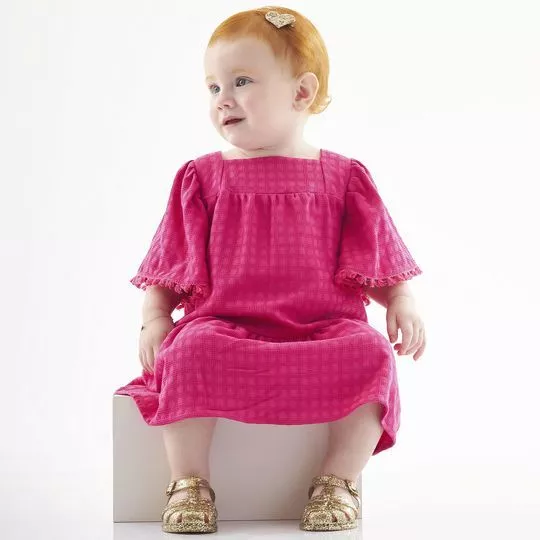 Vestido Texturizado Com Franjas- Pink- Up Baby