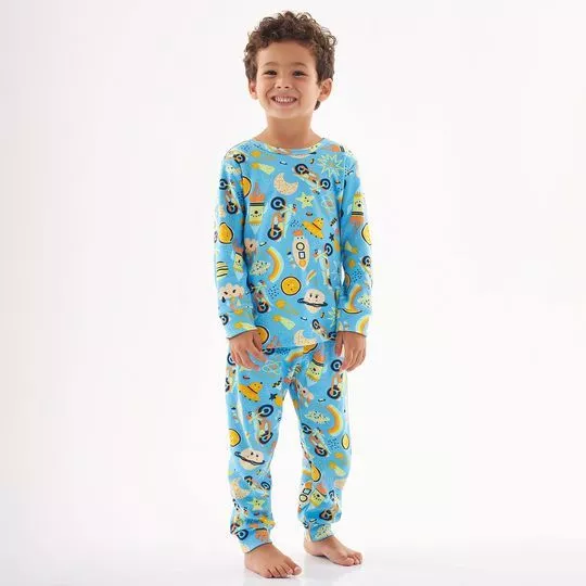 Pijama Universo- Azul & Amarelo Escuro- Up Baby