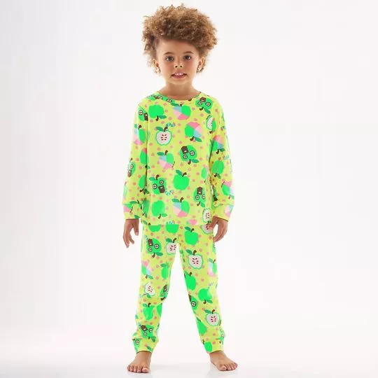 Pijama Maçãs- Verde Claro & Verde Limão- Up Baby