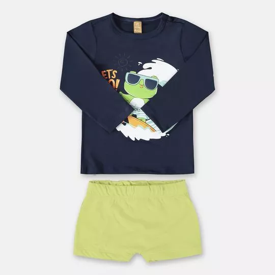 Conjunto De Camiseta Sapinho & Sungão UV- Azul Marinho & Verde Claro- Up Baby