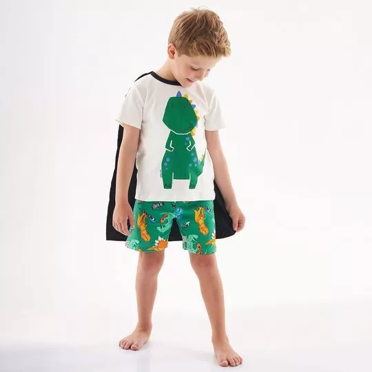 Pijama Dinossauros- Off White & Verde Escuro- Up Baby