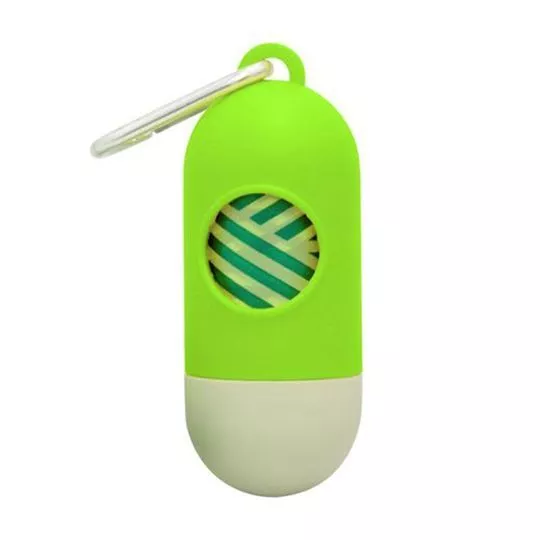 Dispenser Cata Caca Eco Bambu- Verde Limão & Branco- 21x10,2x5cm- Germanhart