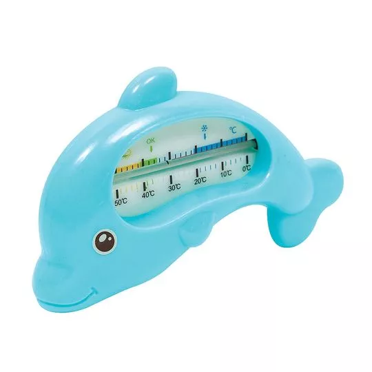 Termômetro De Banho Golfinho- Azul Claro & Branco- 7x12x3cm- Buba