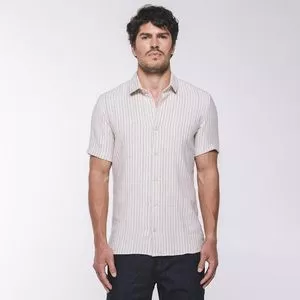 Camisa Listrada Com Linho<BR>- Off White & Preta