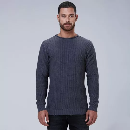 Suéter Em Tricô Texturizado- Cinza Escuro
