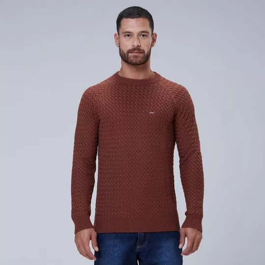 Suéter Em Tricô Texturizado- Marrom