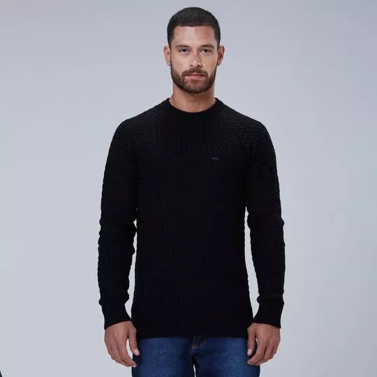 Suéter Em Tricô Texturizado- Preto