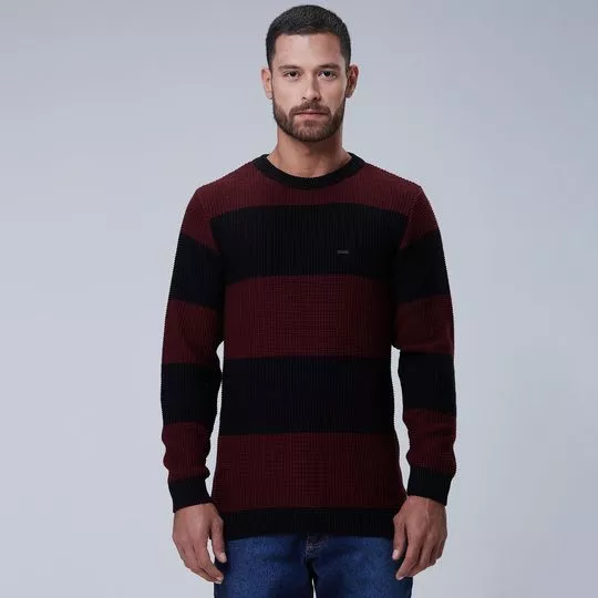 Suéter Listrado- Preto & Bordô