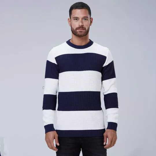 Suéter Listrado- Azul Marinho & Off White