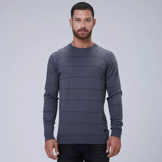 Suéter Listrado- Cinza Escuro & Preto