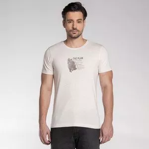 Camiseta Com Linho<BR>- Off White & Marrom Escuro