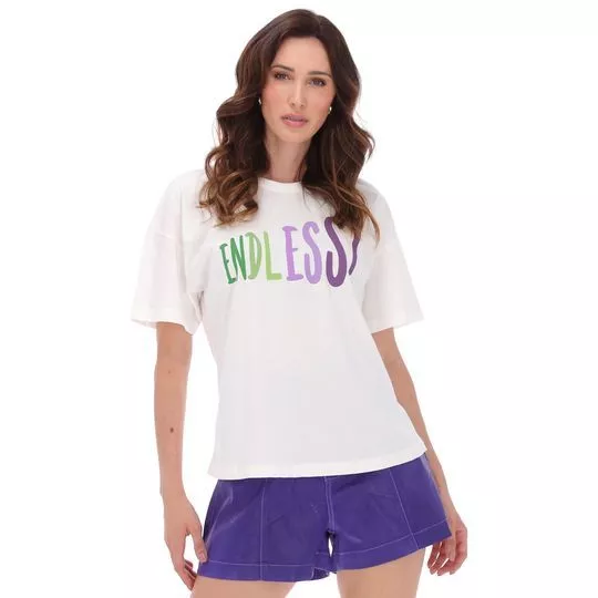 Camiseta Com Inscrição - Off White & Lilás - ZINCO