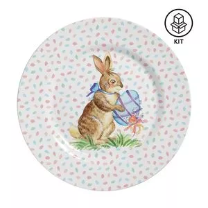 Jogo De Pratos Rasos Collor Rabbits<BR>- Branco & Azul Claro<BR>- 6Pçs<BR>- 285ml<BR>- Alleanza Ceramica