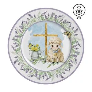 Jogo De Pratos Para Sobremesa Blessed Easter<BR>- Branco & Azul Claro<BR>- 6Pçs<BR>- 195ml<BR>- Alleanza Ceramica