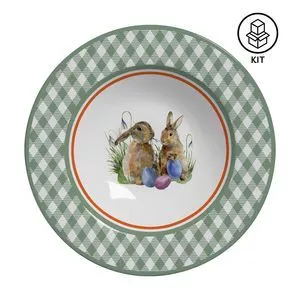 Jogo De Pratos Fundos Bunny<BR>- Verde & Vermelho<BR>- 6Pçs<BR>- 245ml<BR>- Alleanza Ceramica