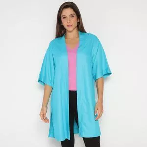 Kimono Alongado Com Recortes<BR>- Azul