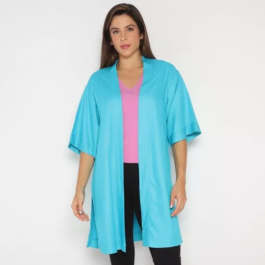 Kimono Alongado Com Recortes- Azul