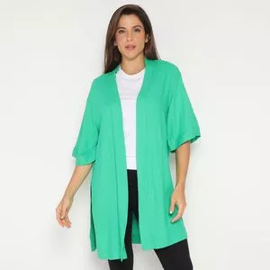 Kimono Alongado Com Recortes<BR>- Verde