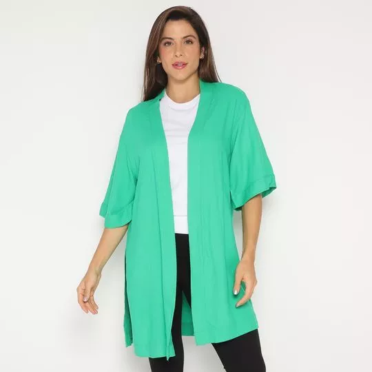 Kimono Alongado Com Recortes- Verde