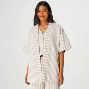 Kimono Texturizado<BR>- Off White & Bege Claro