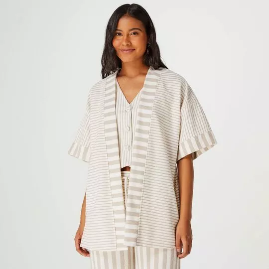 Kimono Texturizado- Off White & Bege Claro