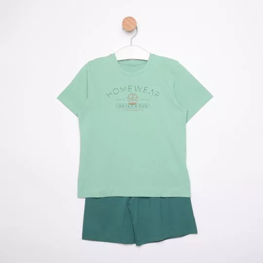 Conjunto De Camiseta Manga Curta & Short- Verde Claro & Verde Escuro