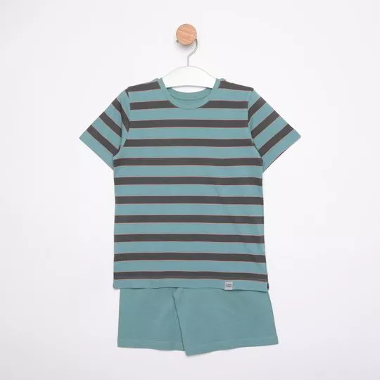 Conjunto De Camiseta Manga Curta & Short- Azul Turquesa & Verde
