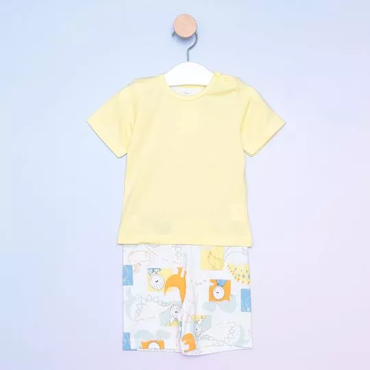 Pijama Manga Curta & Short- Amarelo & Branco