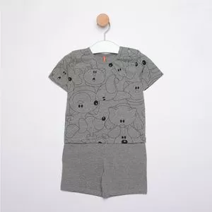 Conjunto De Camiseta Manga Curta & Short<BR>- Cinza Escuro & Preto