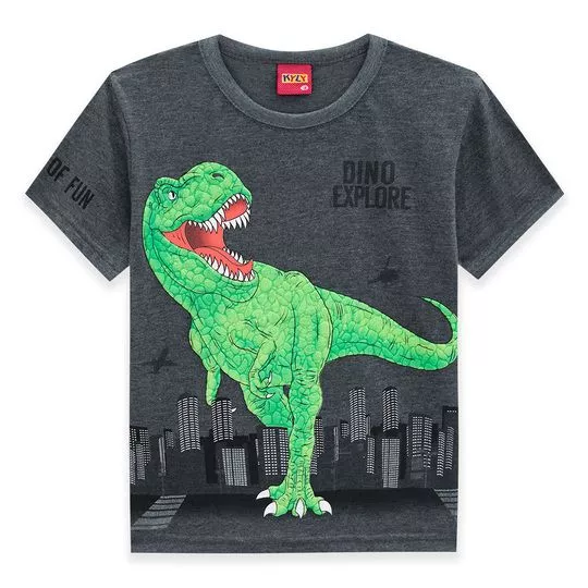 Camiseta Dinossauro- Cinza Escuro & Verde