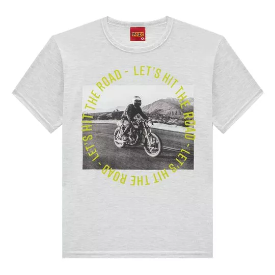 Camiseta Motociclista- Cinza Claro & Preta