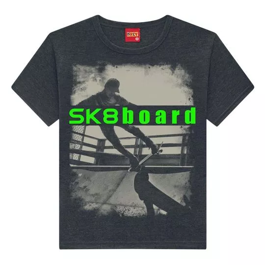 Camiseta Skate- Cinza Escuro & Verde
