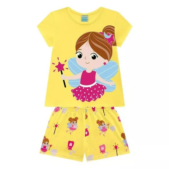 Pijama Fadas- Amarelo & Rosa Escuro