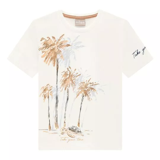 Camiseta Coqueiros- Off White & Bege- Milon