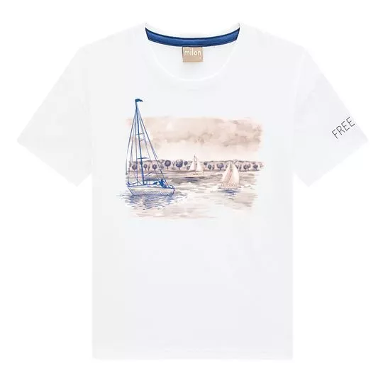 Camiseta Veleiros- Branca & Marrom Claro- Milon