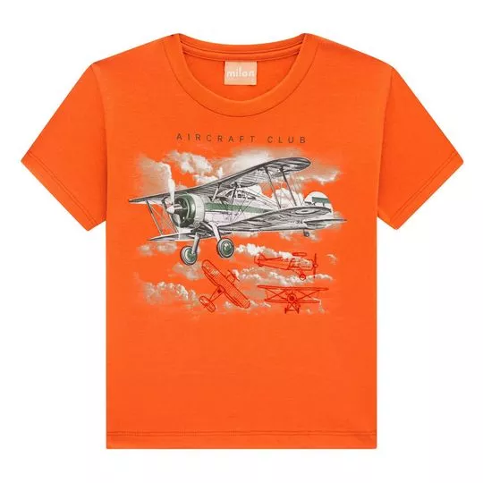 Camiseta Avião- Laranja & Preta- Milon