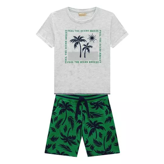 Conjunto De Camiseta & Bermuda- Cinza Claro & Verde Escuro- Milon
