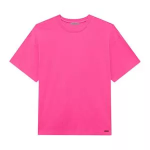 Camiseta Com Tag<BR>- Rosa Escuro