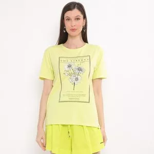 Camiseta Floral<BR>- Verde Claro & Preta
