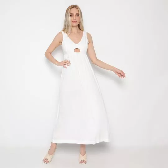 Vestido Longo Com Recortes- Off White
