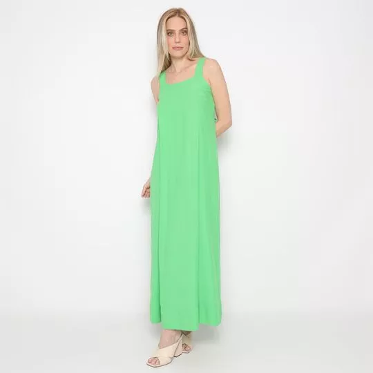Vestido Longo Em Linho- Verde