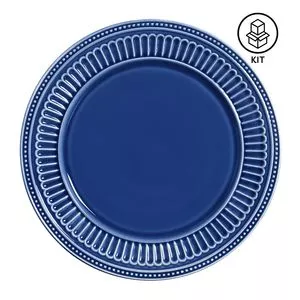 Jogo De Pratos Rasos Poppy<BR>- Azul Escuro<BR>- 6 Pçs<BR>- Scalla Cerâmica