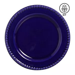Jogo De Pratos Rasos Bolinha<BR>- Azul Escuro<BR>- 6 Pçs<BR>- Scalla Cerâmica