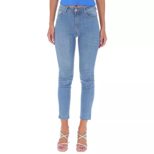 Calça Jeans Cropped Com Bolsos- Azul Claro