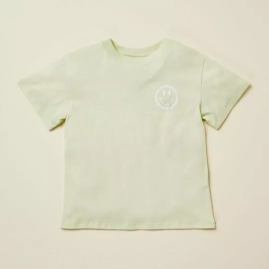 Camiseta Com Bordado- Verde Claro & Branca