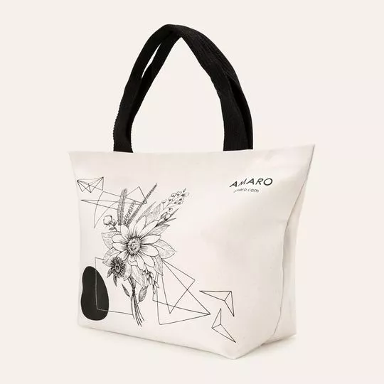 Bolsa Shopper Floral- Off White & Preta