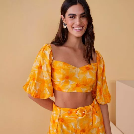 Cropped Floral- Amarelo & Off White