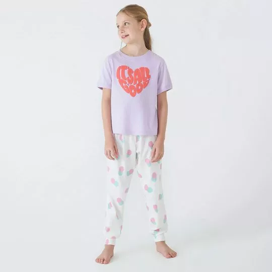 Pijama Com Inscrições- Lilás & Off White