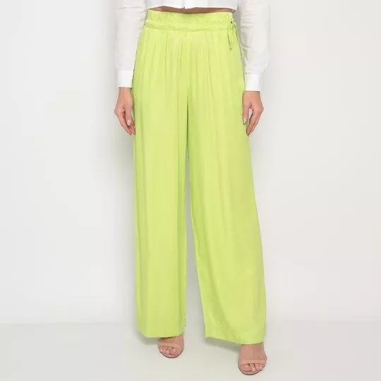 Calça Pantalona Acetinada- Verde Neon