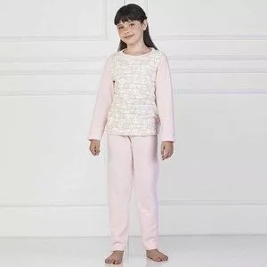 Pijama Gatinhos<BR>- Rosa Claro & Off White
